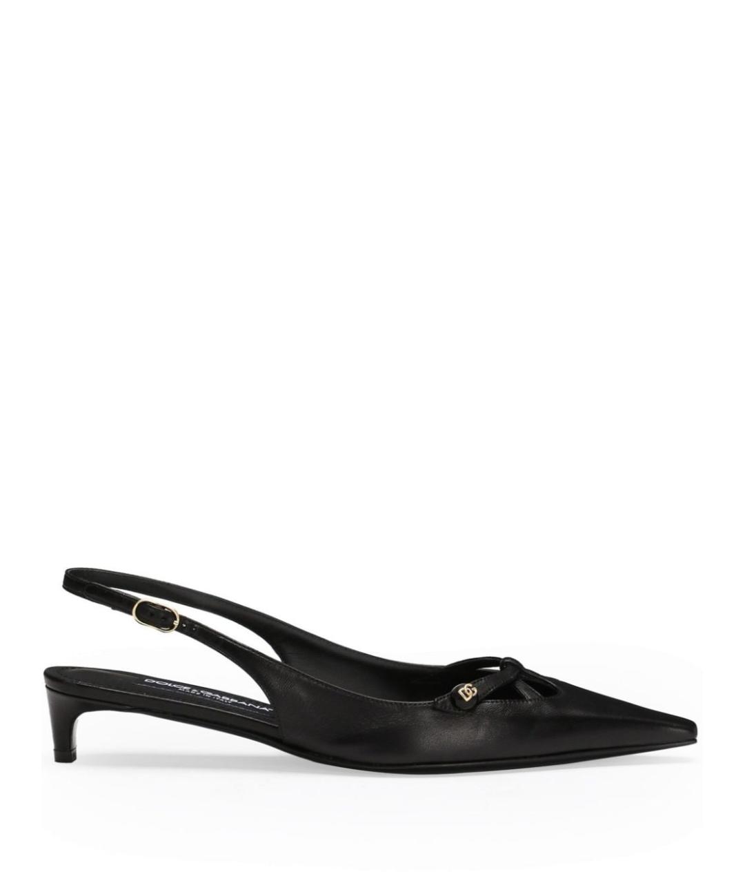 DOLCE&GABBANA Черные кожаные лодочки на низком каблуке, фото 1