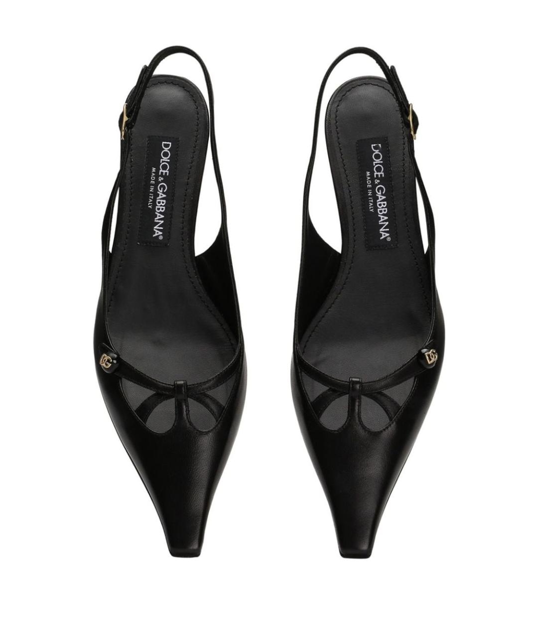 DOLCE&GABBANA Черные кожаные лодочки на низком каблуке, фото 4