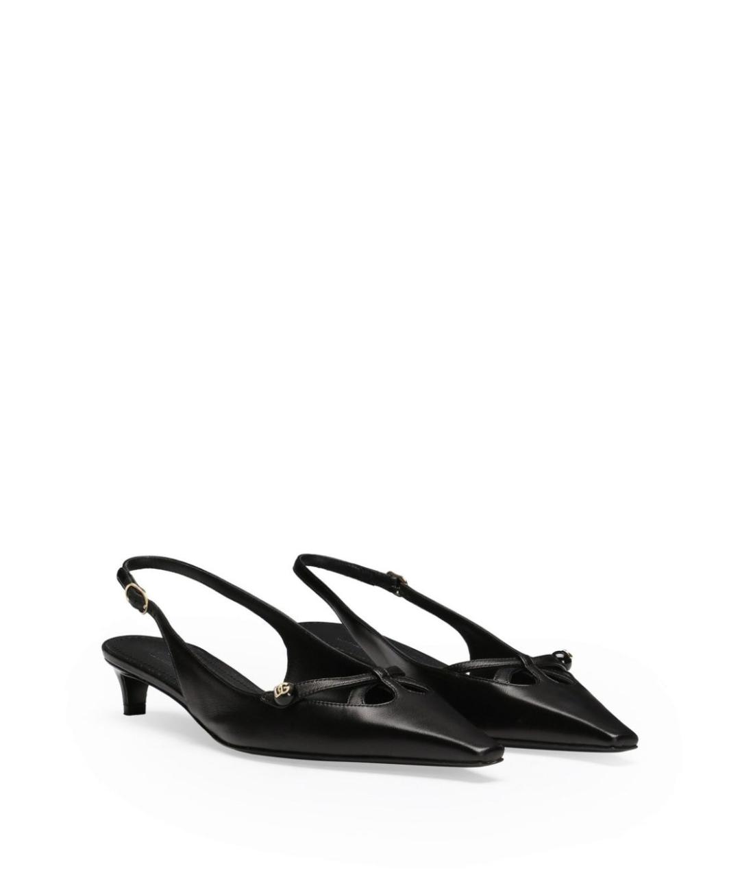 DOLCE&GABBANA Черные кожаные лодочки на низком каблуке, фото 2