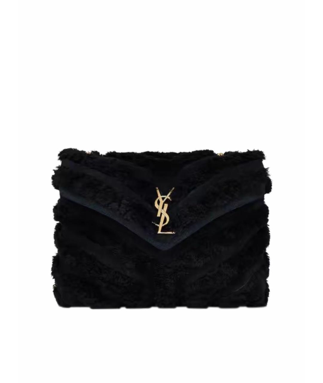 SAINT LAURENT Черная меховая сумка на плечо, фото 1