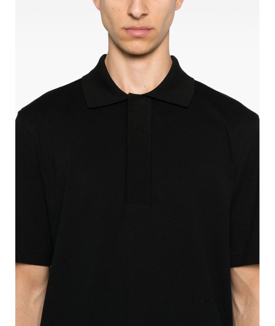 LANVIN Черное хлопковое поло с коротким рукавом, фото 5