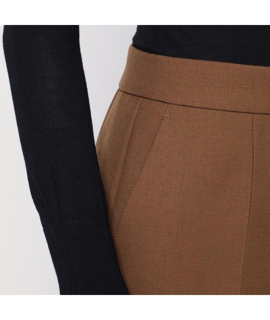 JIL SANDER Коричневые шерстяные прямые брюки, фото 5