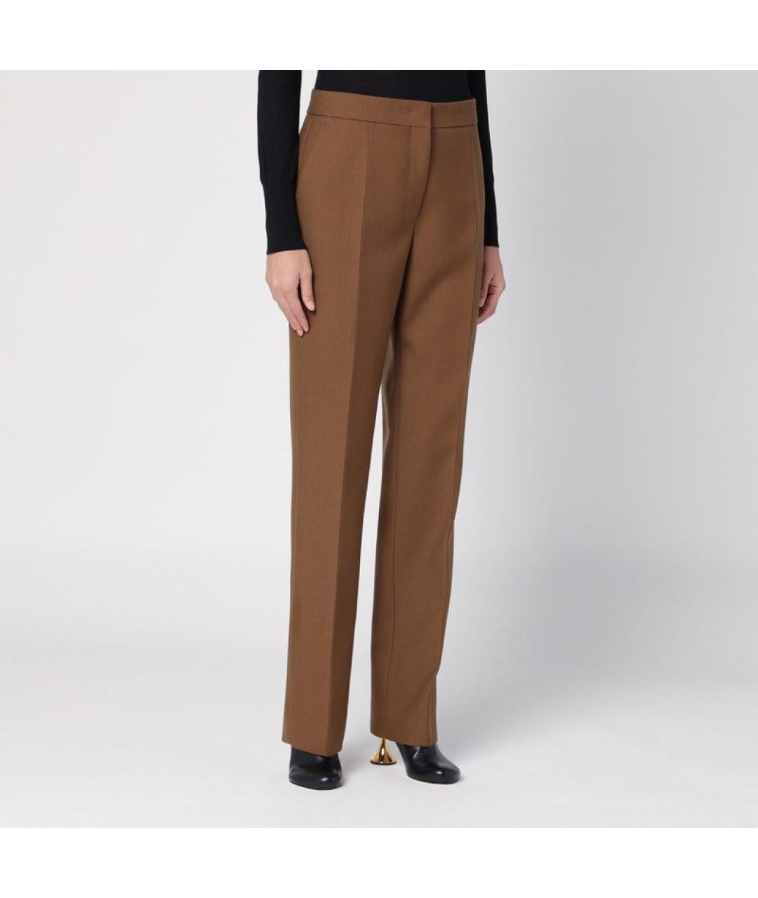 JIL SANDER Коричневые шерстяные прямые брюки, фото 3