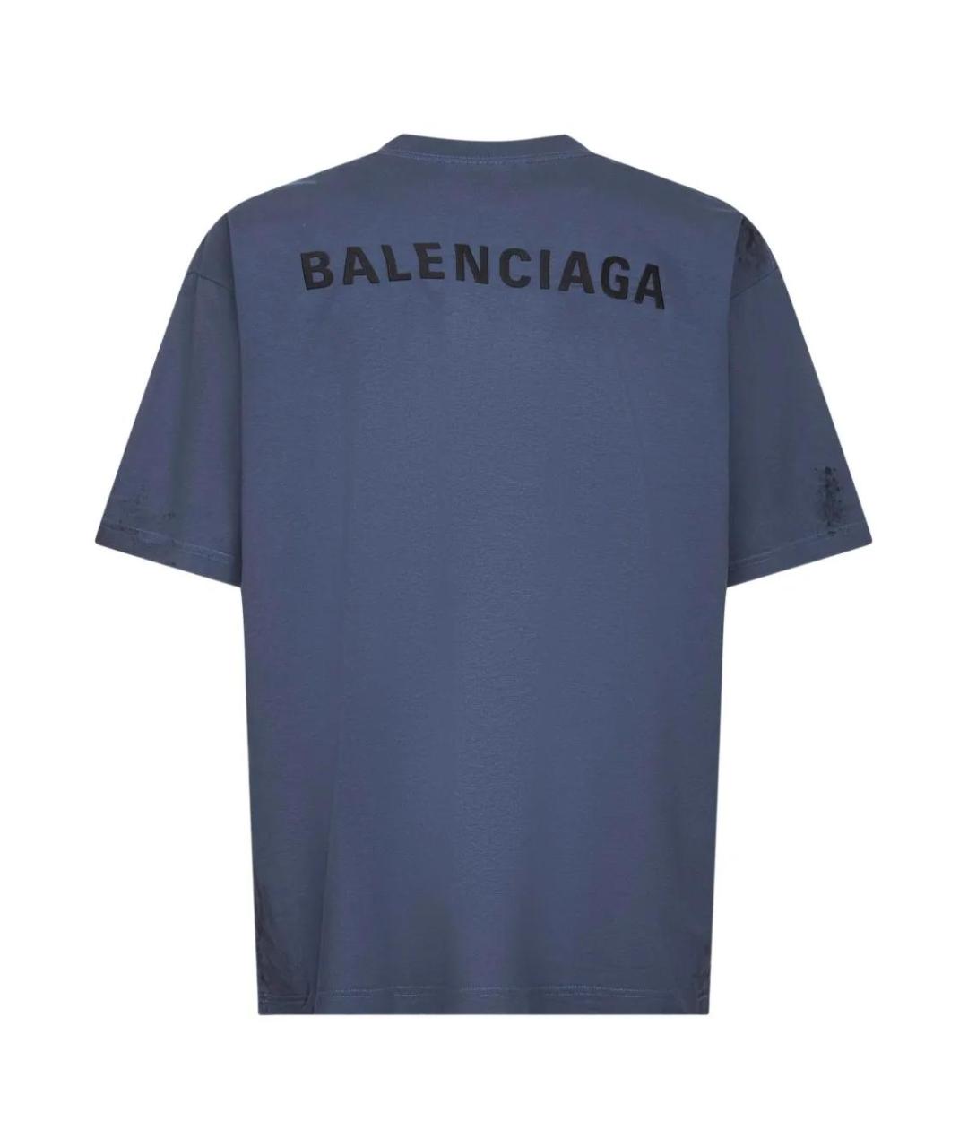 BALENCIAGA Синяя хлопковая футболка, фото 2