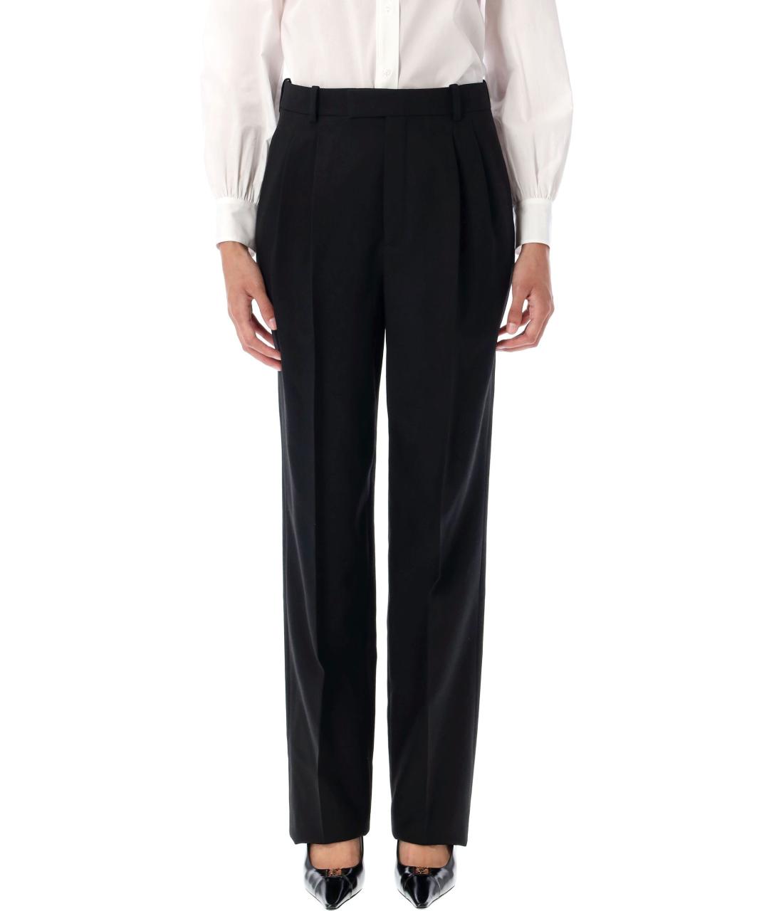 SAINT LAURENT Черные шерстяные прямые брюки, фото 2