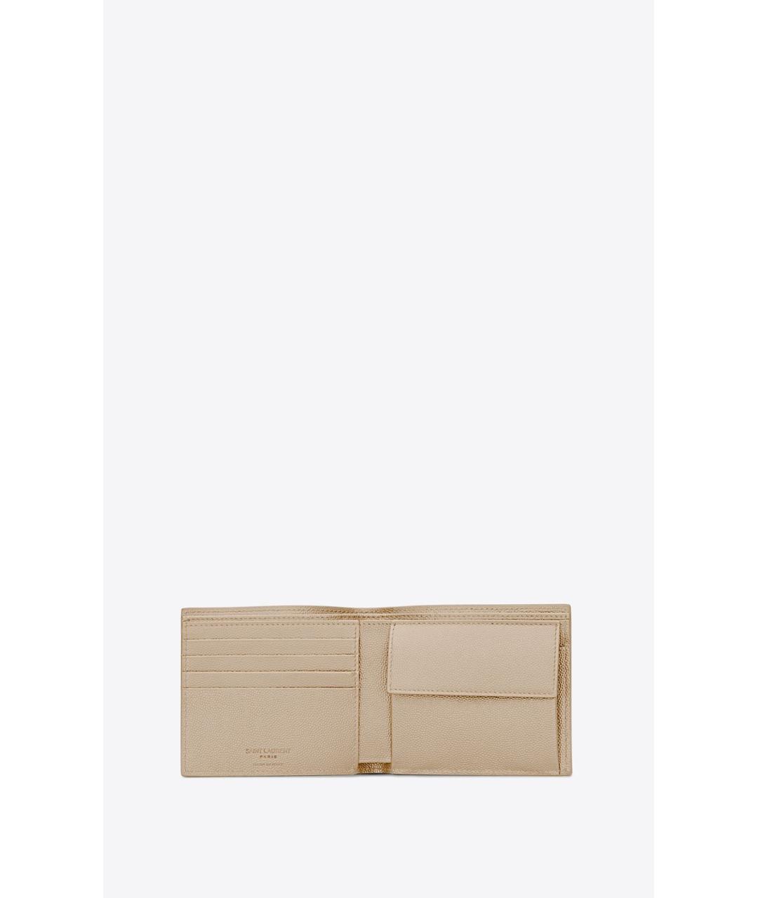 SAINT LAURENT Бежевый кожаный кардхолдер, фото 4