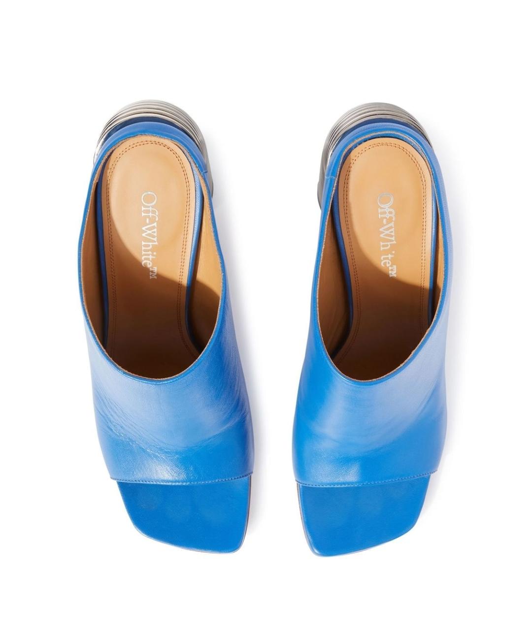 OFF-WHITE Синие кожаные мюли, фото 4