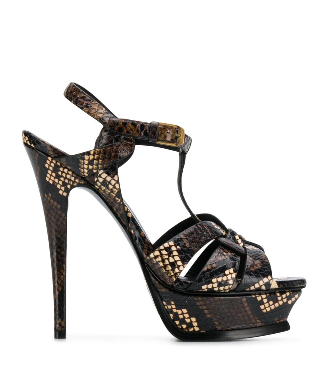 SAINT LAURENT Коричневые кожаные босоножки, фото 1