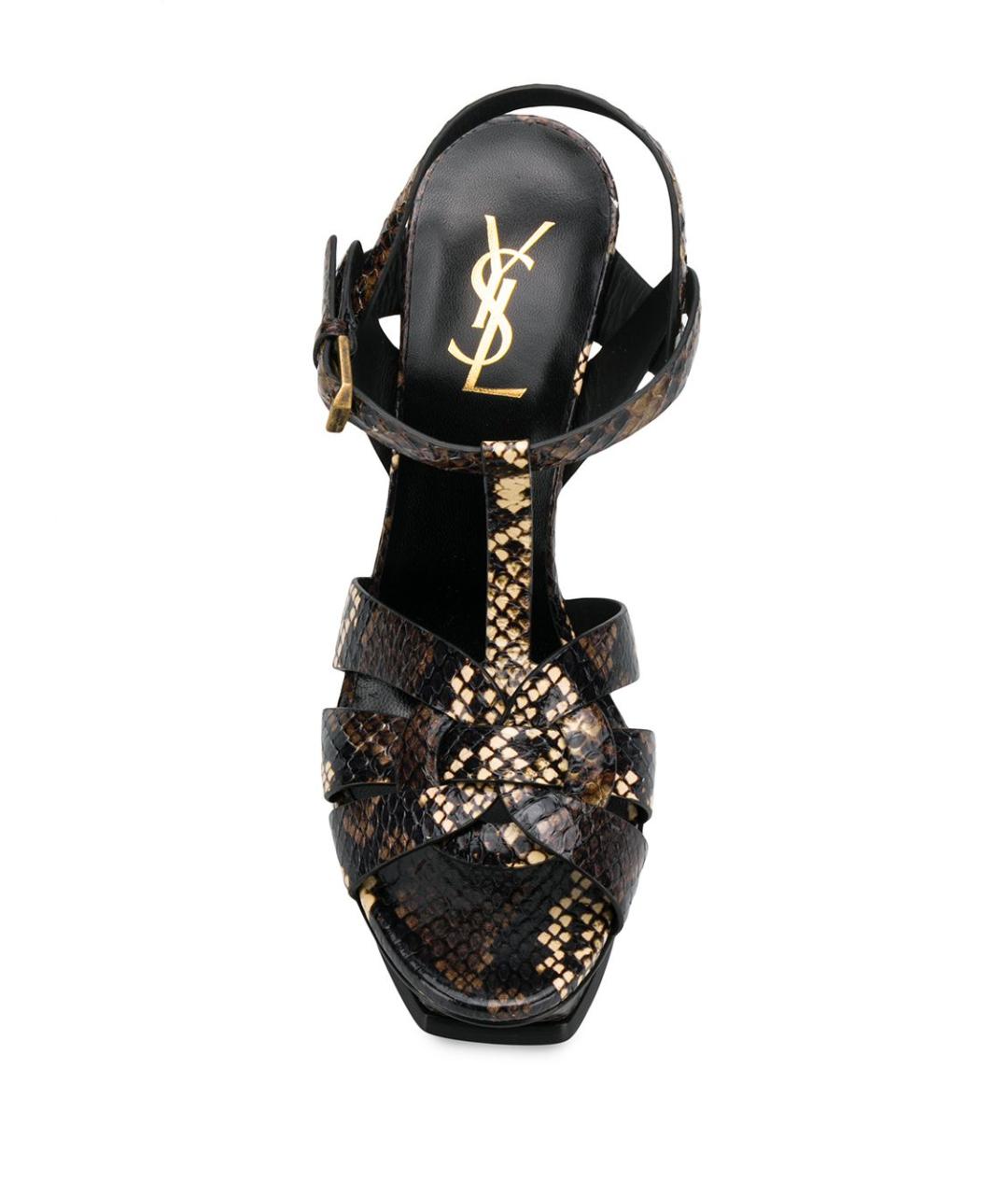 SAINT LAURENT Коричневые кожаные босоножки, фото 4