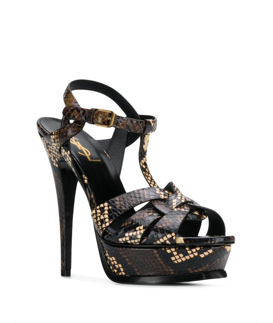 SAINT LAURENT Коричневые кожаные босоножки, фото 2