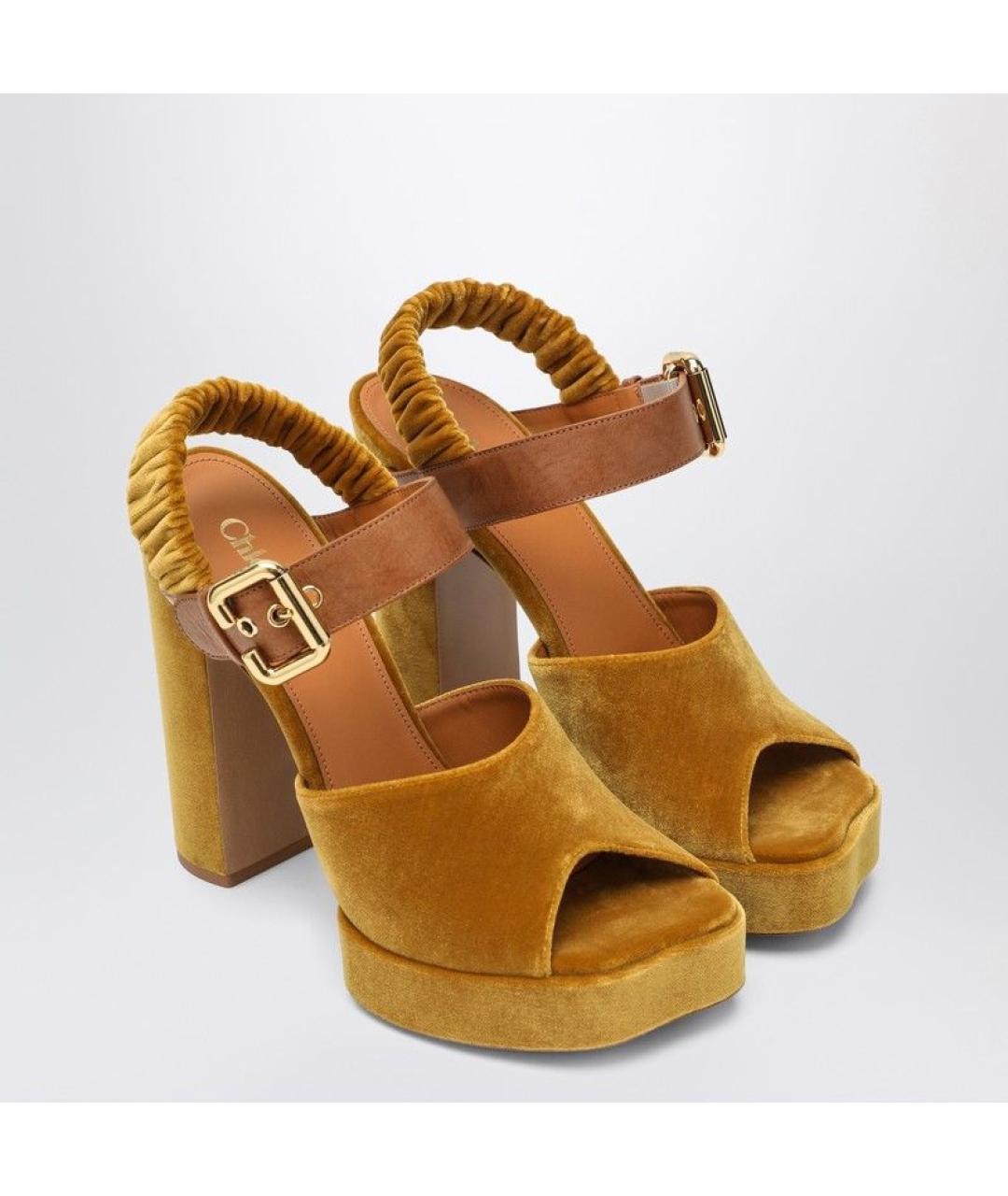 CHLOE Горчичные бархатные босоножки, фото 2