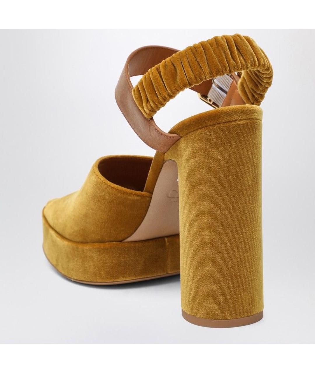 CHLOE Горчичные бархатные босоножки, фото 3