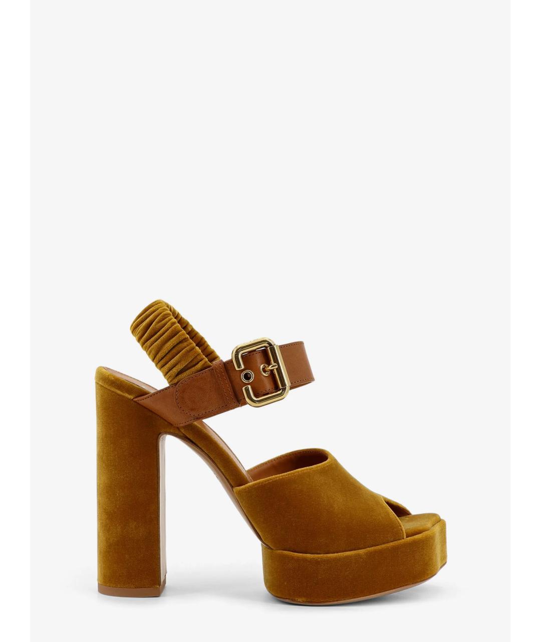CHLOE Горчичные бархатные босоножки, фото 4