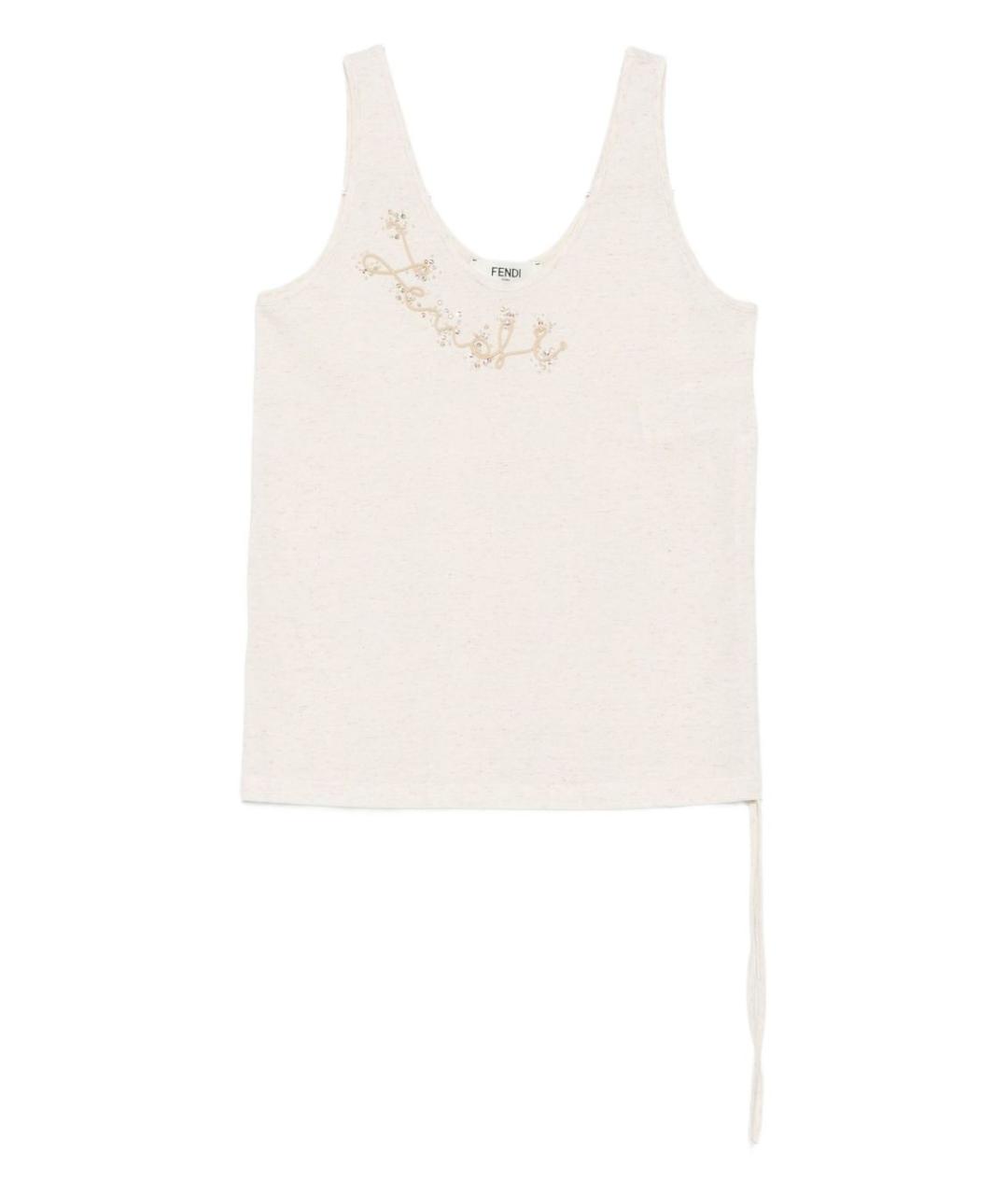 FENDI Бежевая льняная майка, фото 2