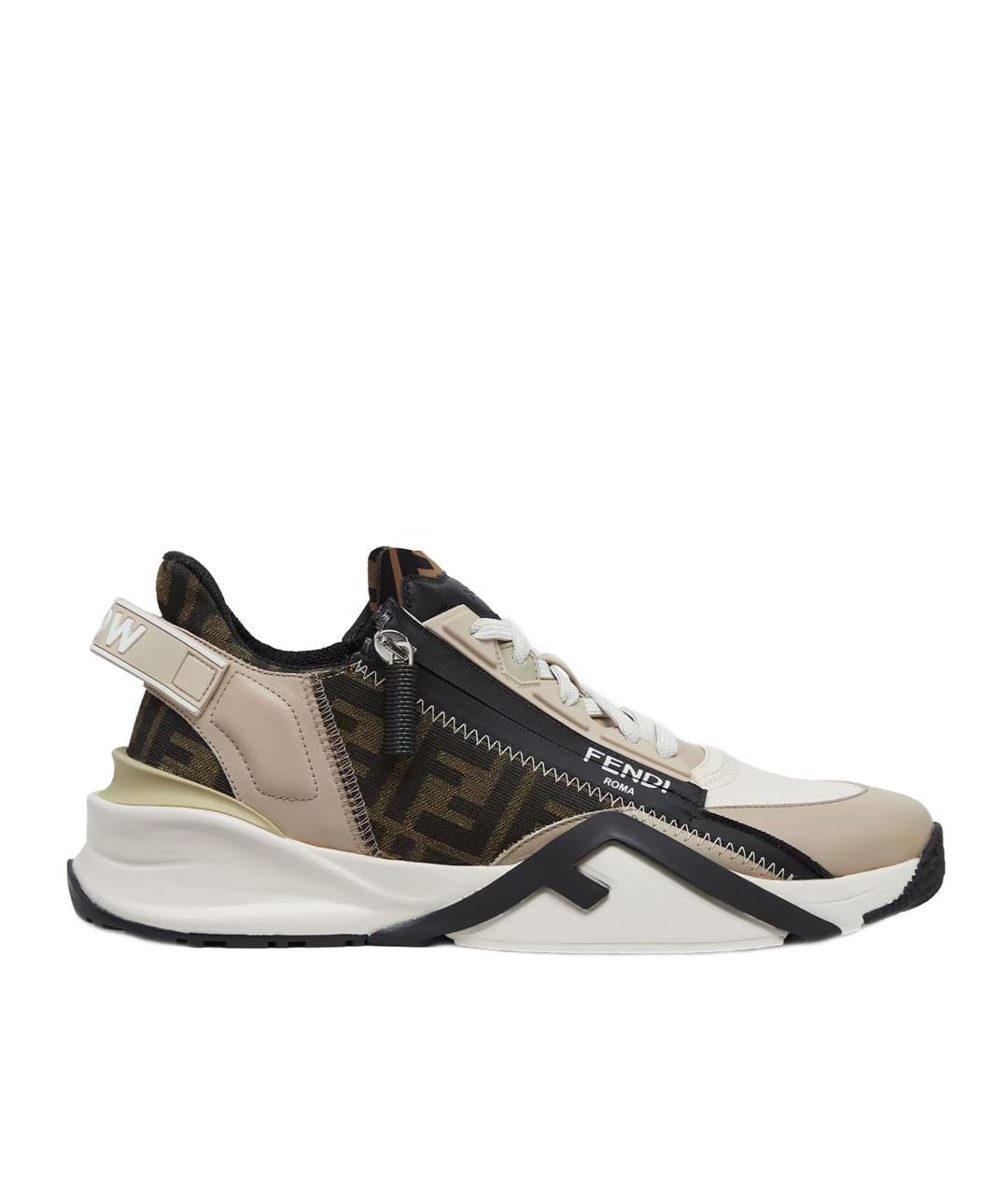 FENDI Бежевые кожаные низкие кроссовки / кеды, фото 1