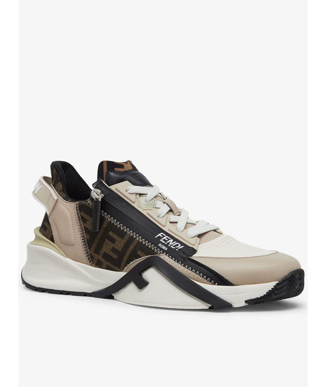 FENDI Бежевые кожаные низкие кроссовки / кеды, фото 2