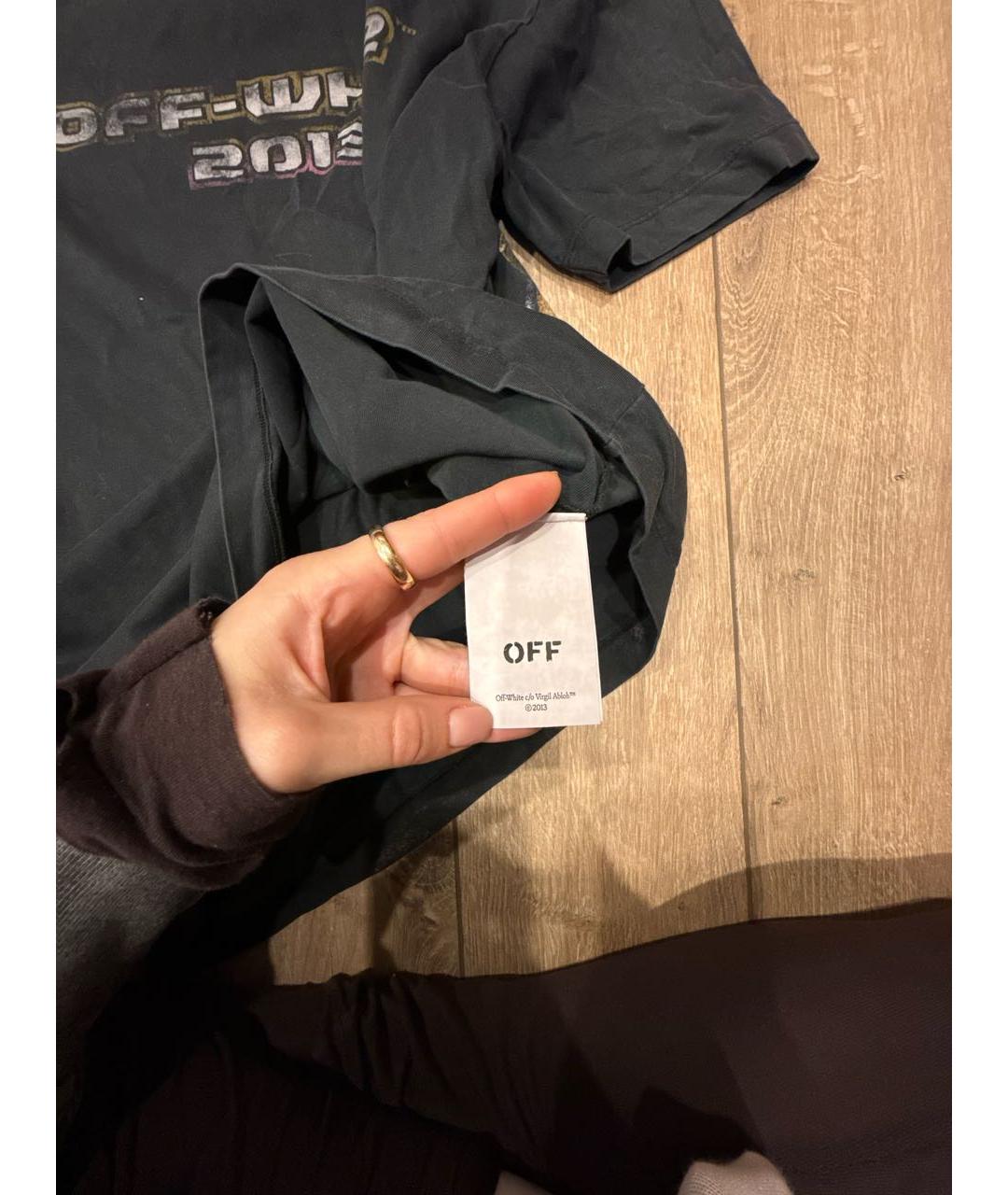 OFF-WHITE Антрацитовая хлопковая футболка, фото 4