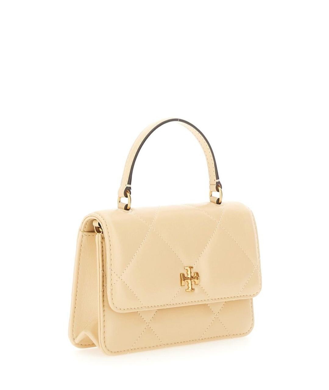 TORY BURCH Бежевая кожаная сумка с короткими ручками, фото 3