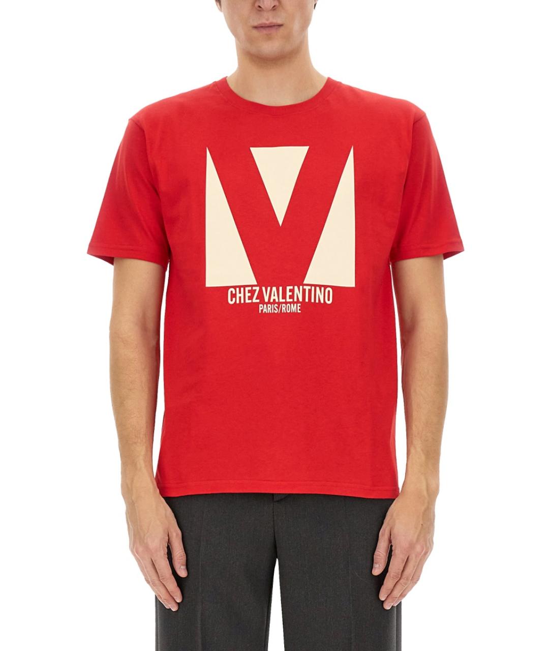 VALENTINO Красная хлопковая футболка, фото 2