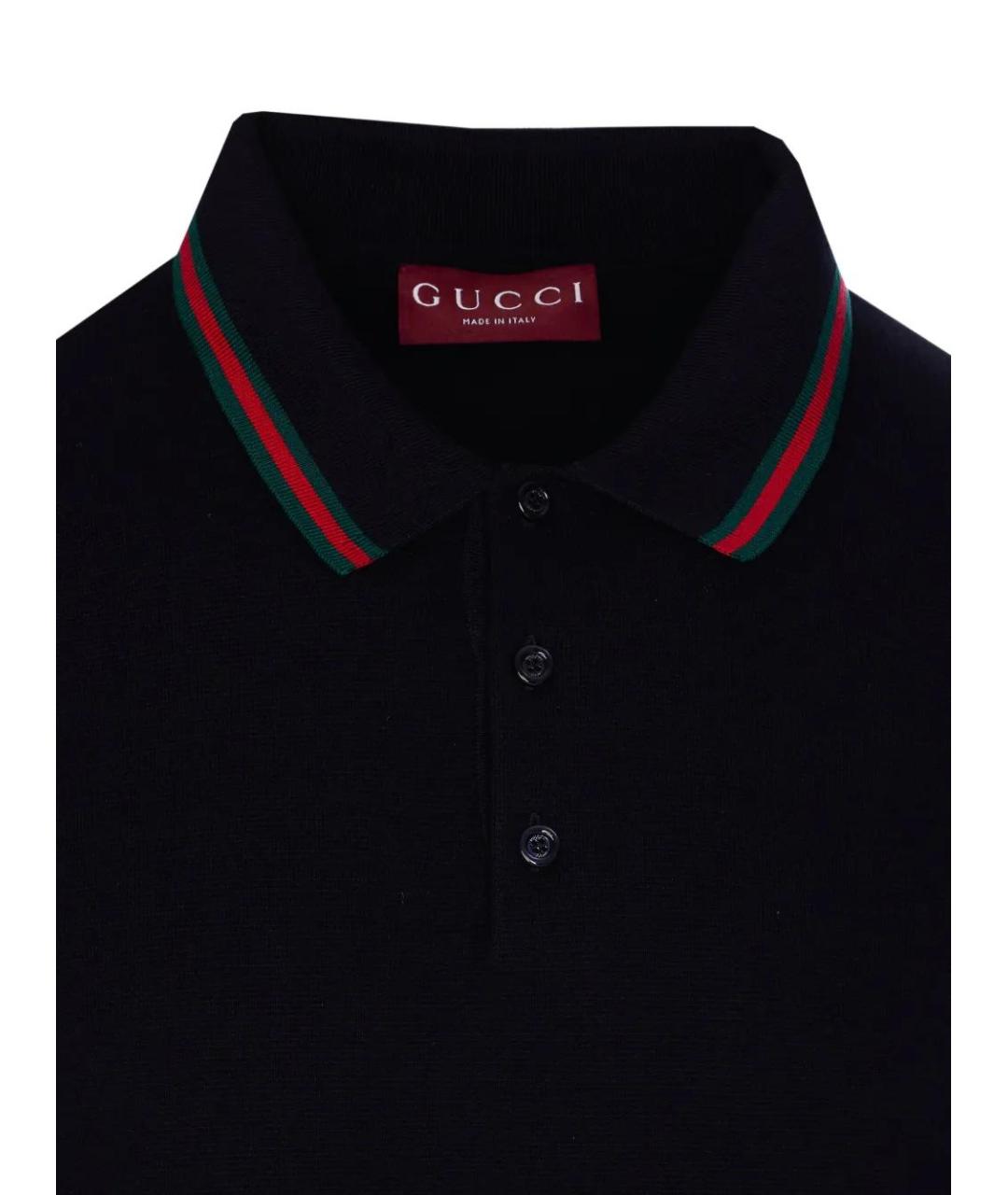 GUCCI Темно-синее хлопковое поло с коротким рукавом, фото 5