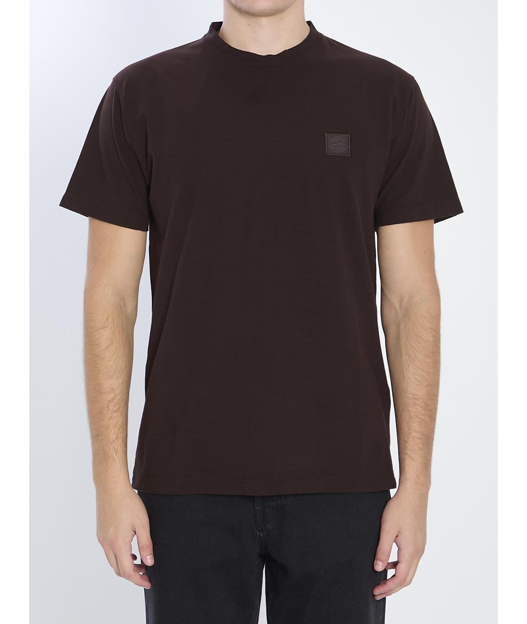 STONE ISLAND Коричневая хлопковая футболка, фото 5