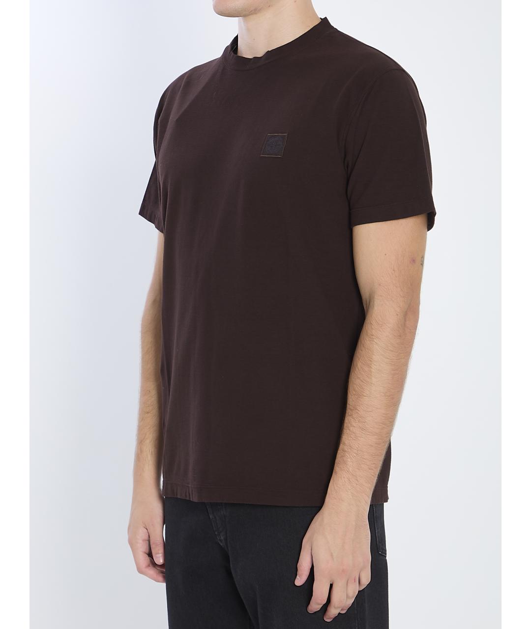 STONE ISLAND Коричневая хлопковая футболка, фото 2