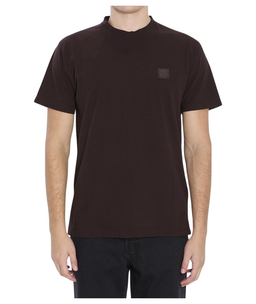 STONE ISLAND Коричневая хлопковая футболка, фото 1