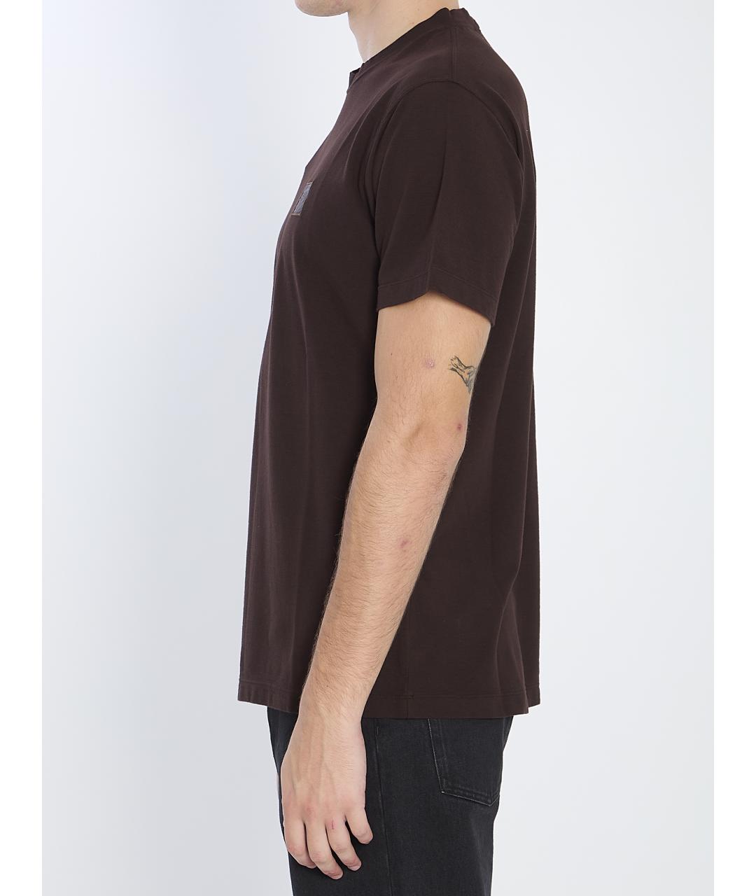 STONE ISLAND Коричневая хлопковая футболка, фото 3