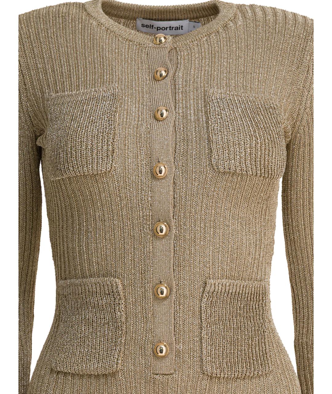 SELF-PORTRAIT Золотое вискозное повседневное платье, фото 3