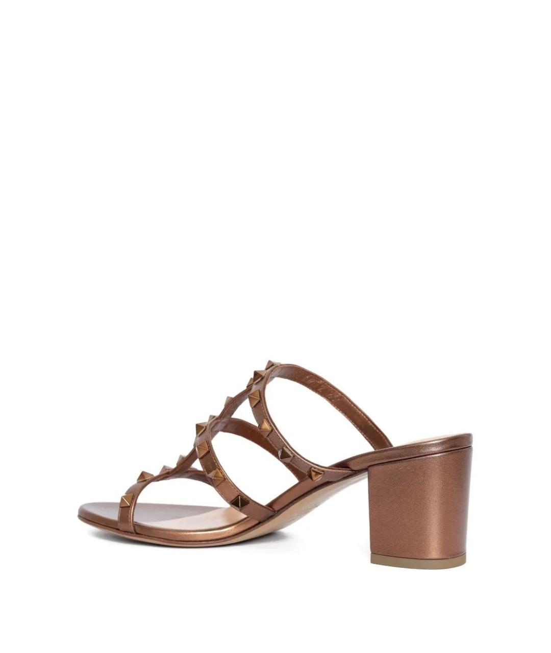 VALENTINO Золотые кожаные босоножки, фото 3