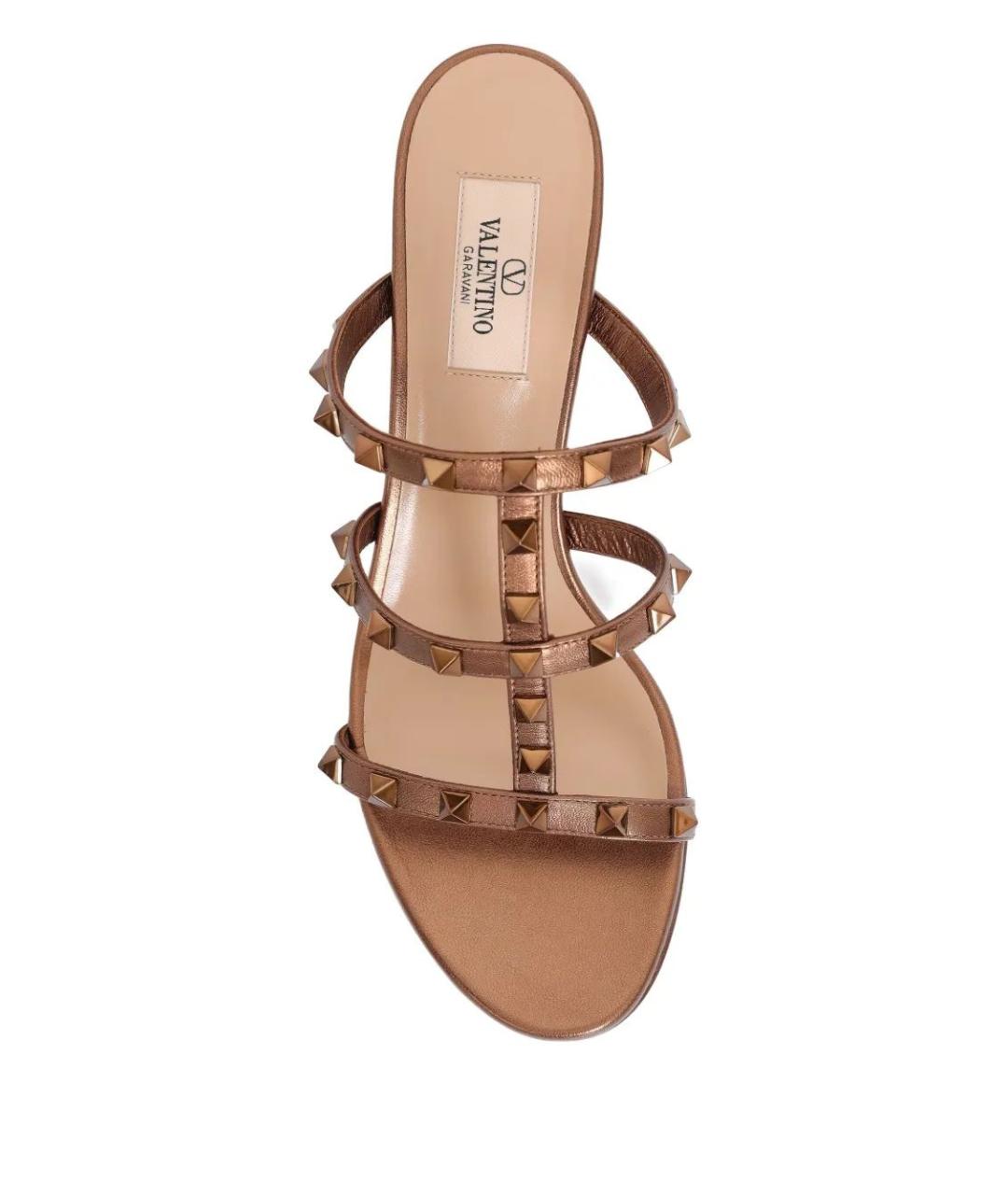 VALENTINO Золотые кожаные босоножки, фото 4