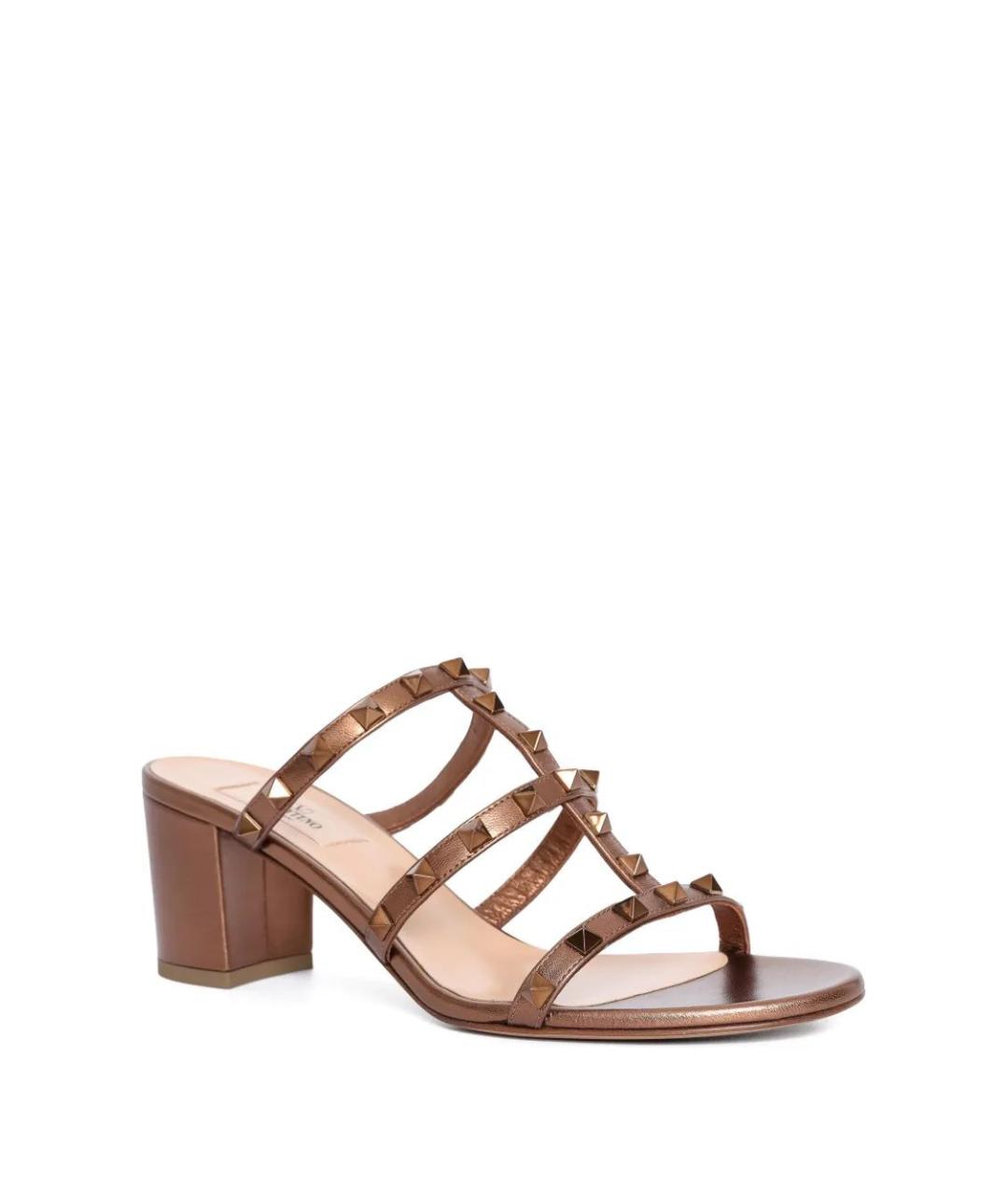 VALENTINO Золотые кожаные босоножки, фото 2