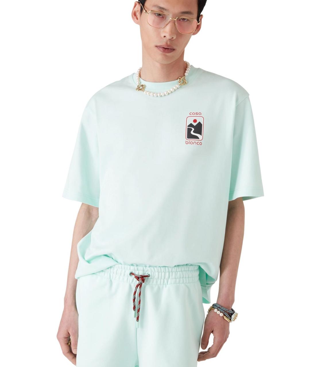 CASABLANCA Голубая хлопковая футболка, фото 2