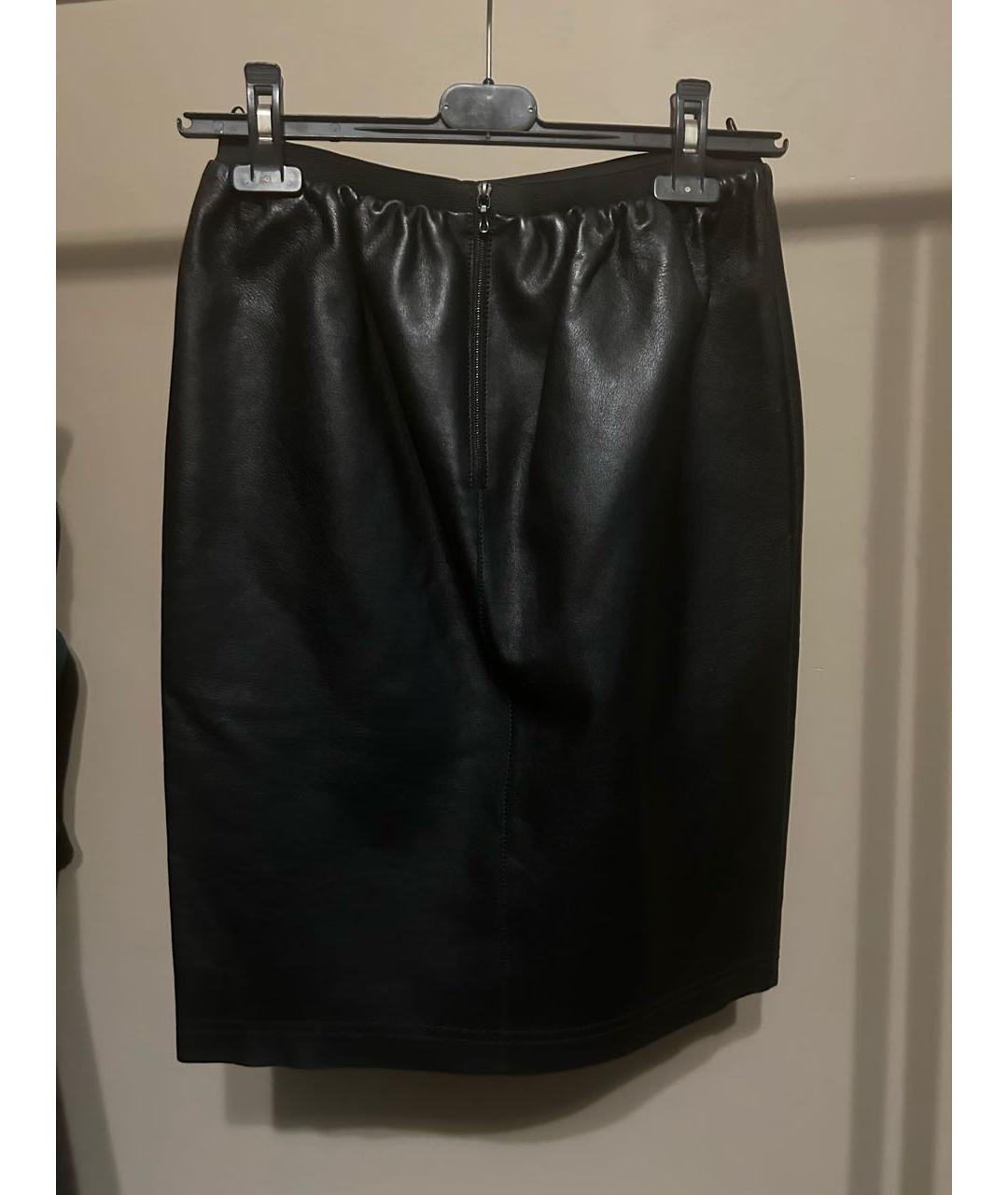 LANVIN Черная кожаная юбка миди, фото 2
