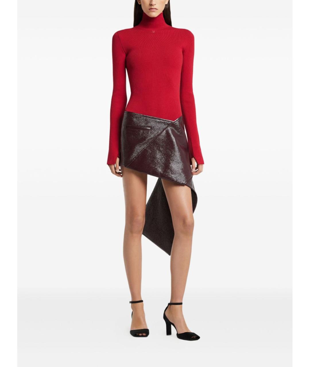 COURREGES Бордовая хлопковая юбка мини, фото 4