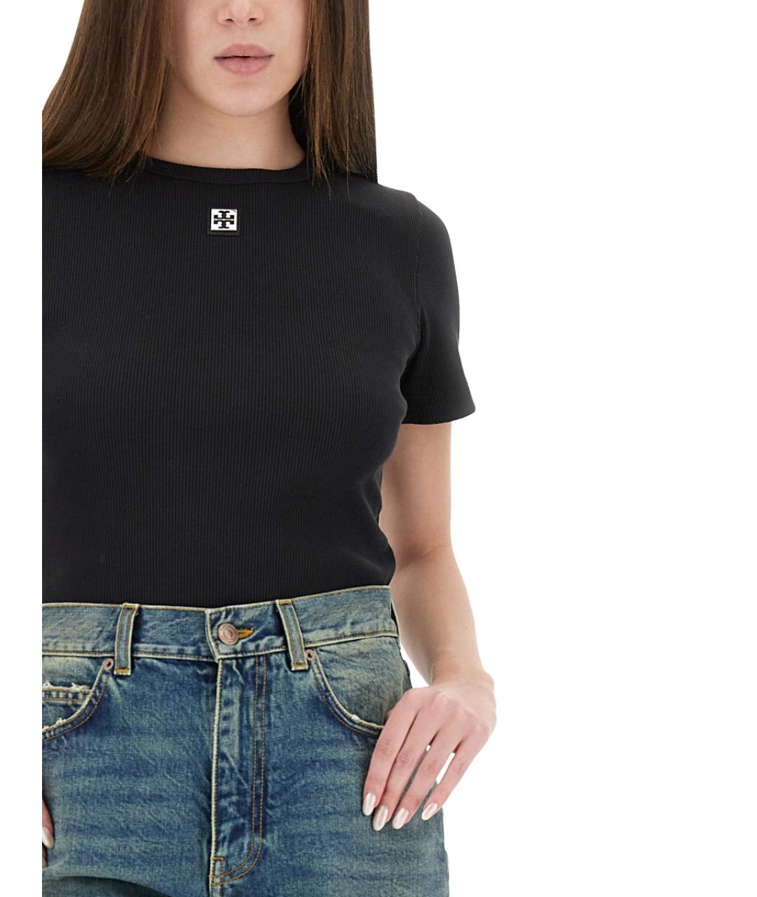 TORY BURCH Черная хлопковая футболка, фото 4