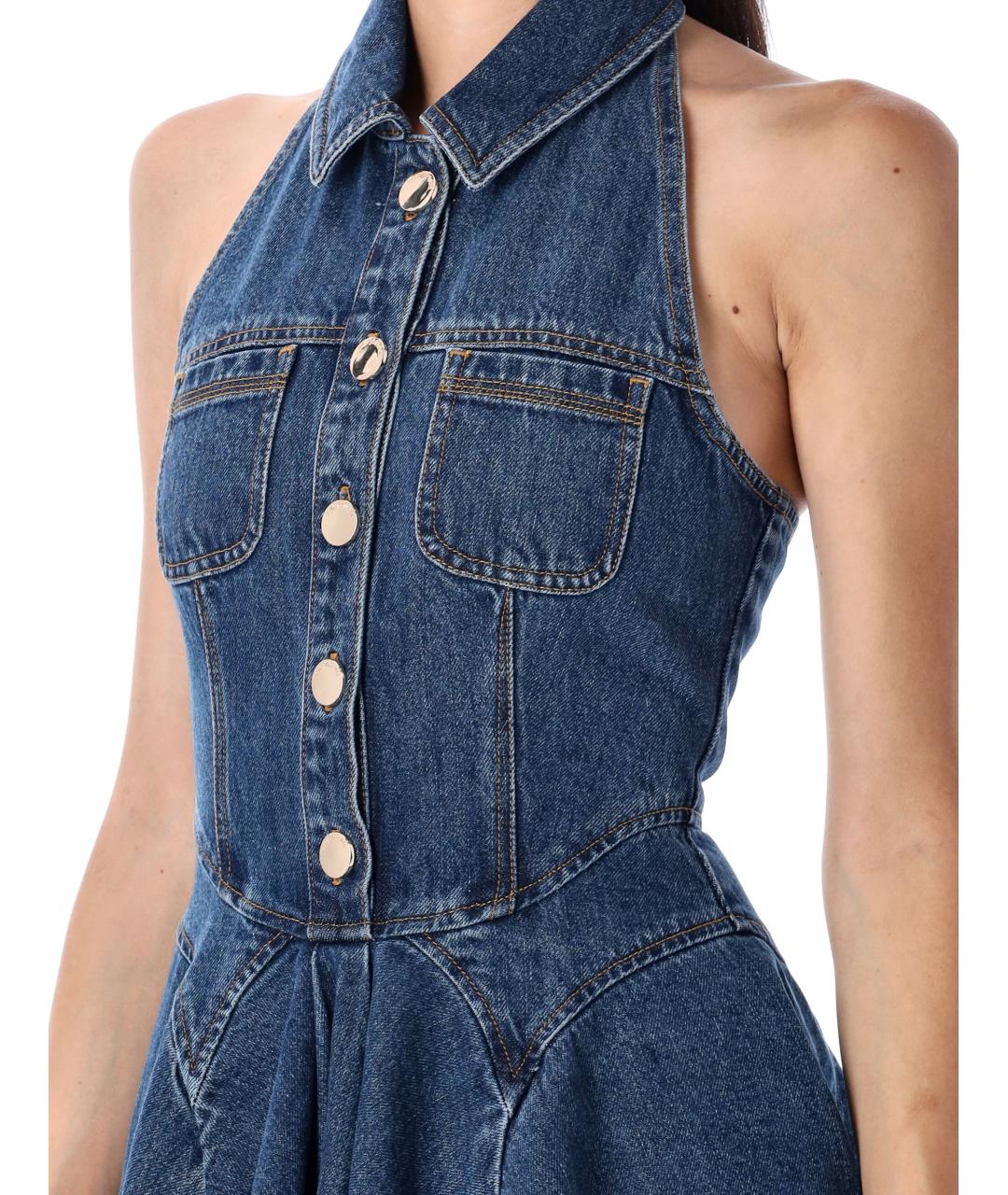 SELF-PORTRAIT Синее хлопковое повседневное платье, фото 4