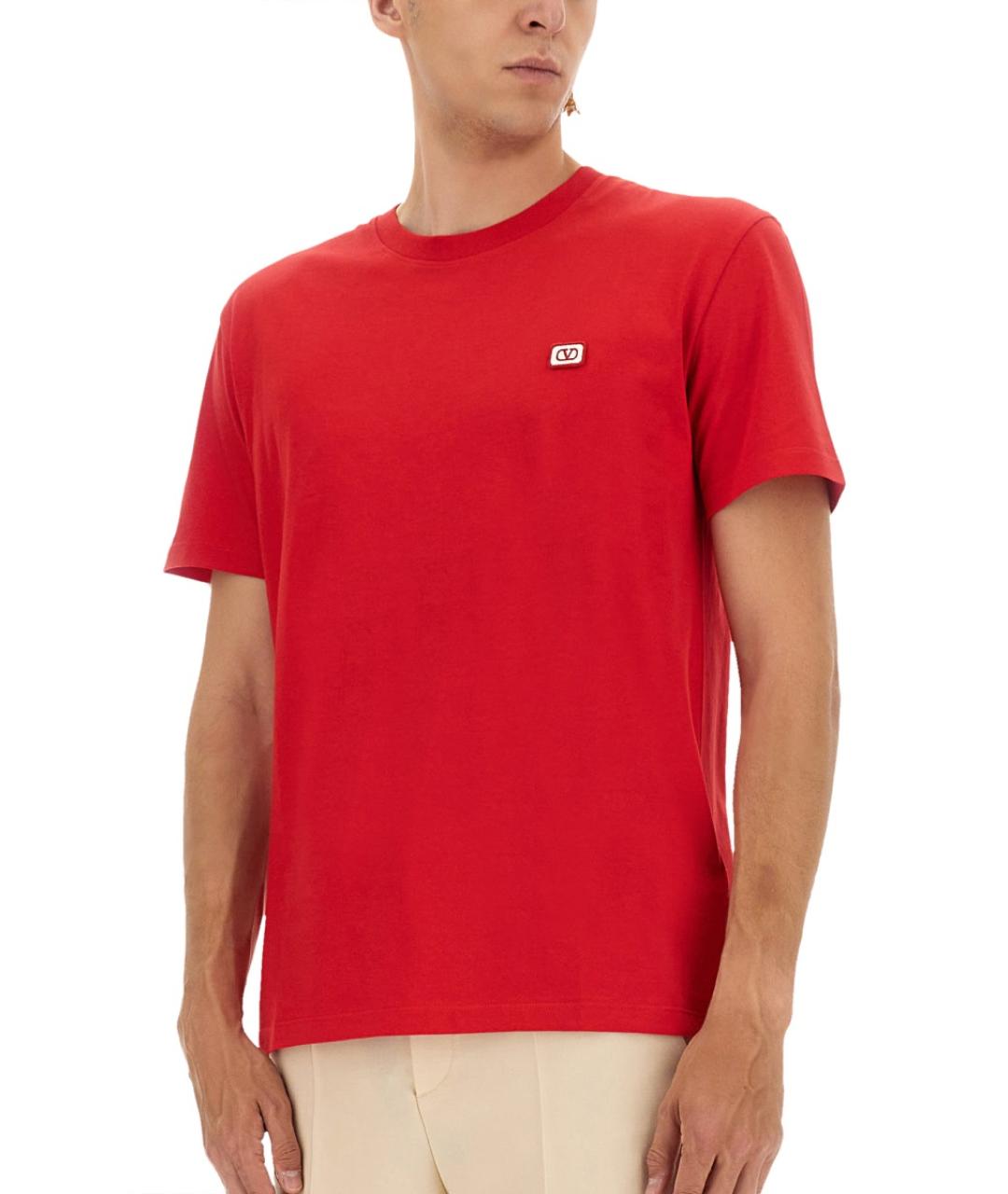 VALENTINO Красная хлопковая футболка, фото 5