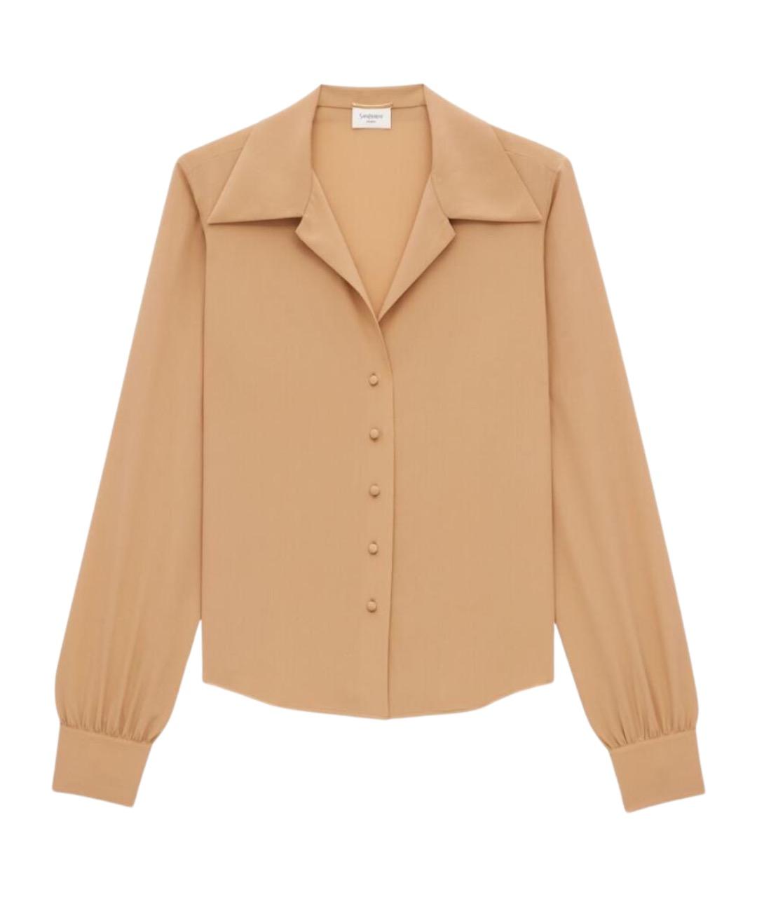 SAINT LAURENT Бежевая шелковая рубашка, фото 1