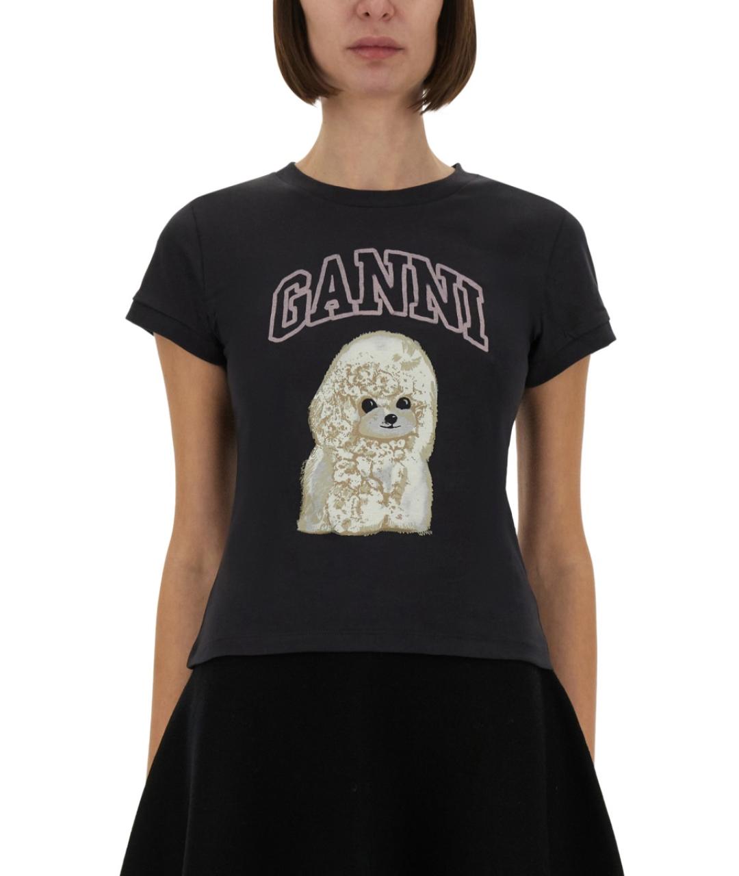 GANNI Серая хлопковая футболка, фото 2