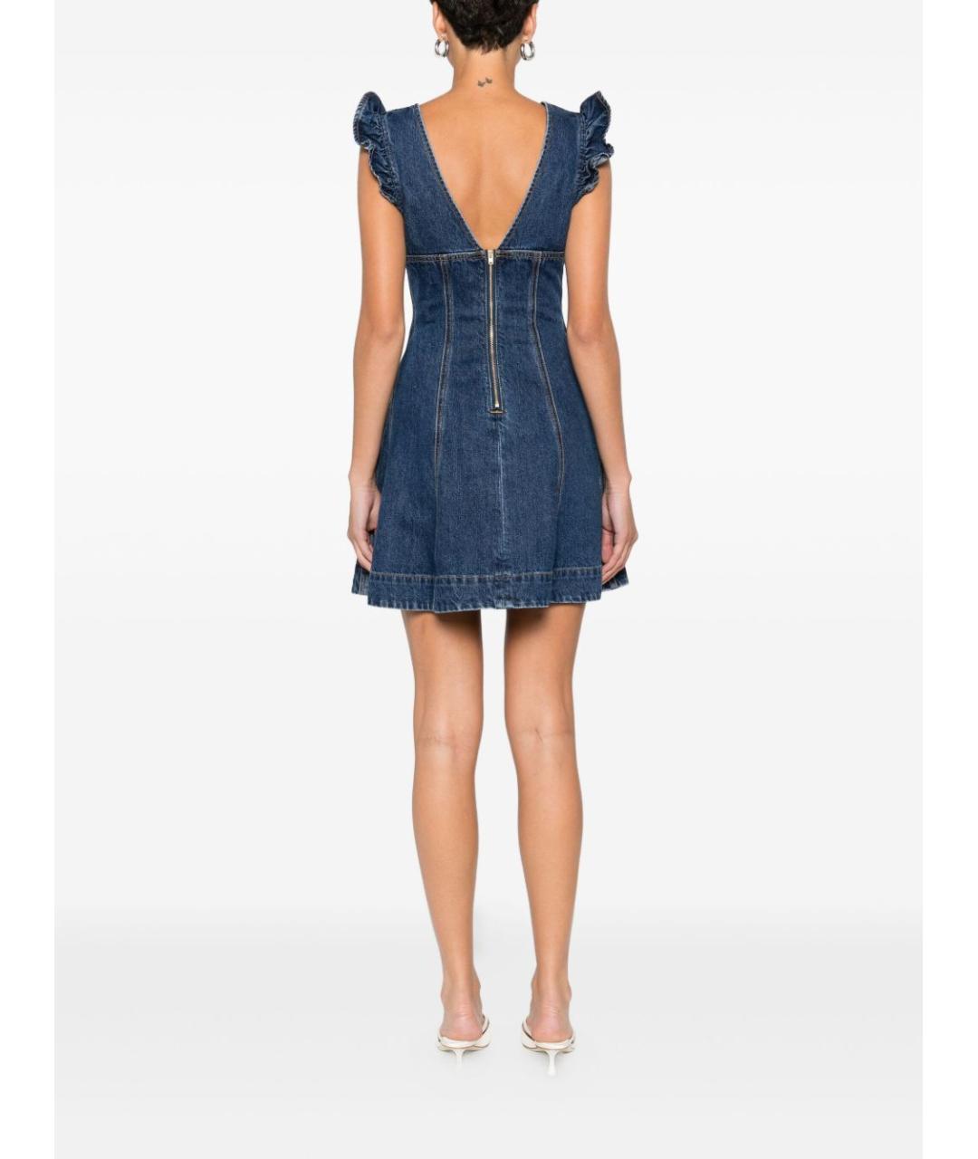 SELF-PORTRAIT Темно-синее деним повседневное платье, фото 4