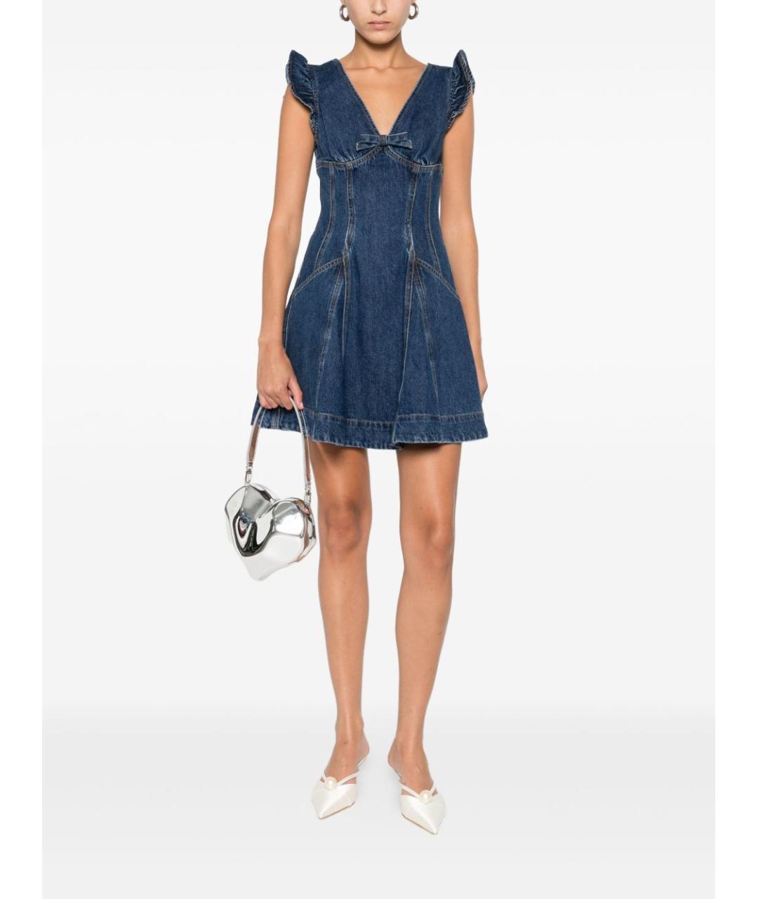 SELF-PORTRAIT Темно-синее деним повседневное платье, фото 2