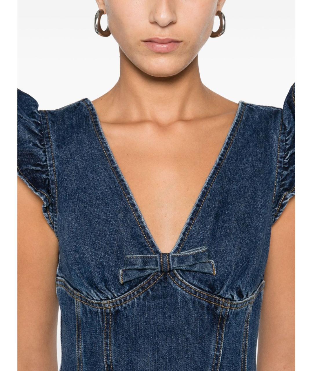 SELF-PORTRAIT Темно-синее деним повседневное платье, фото 5