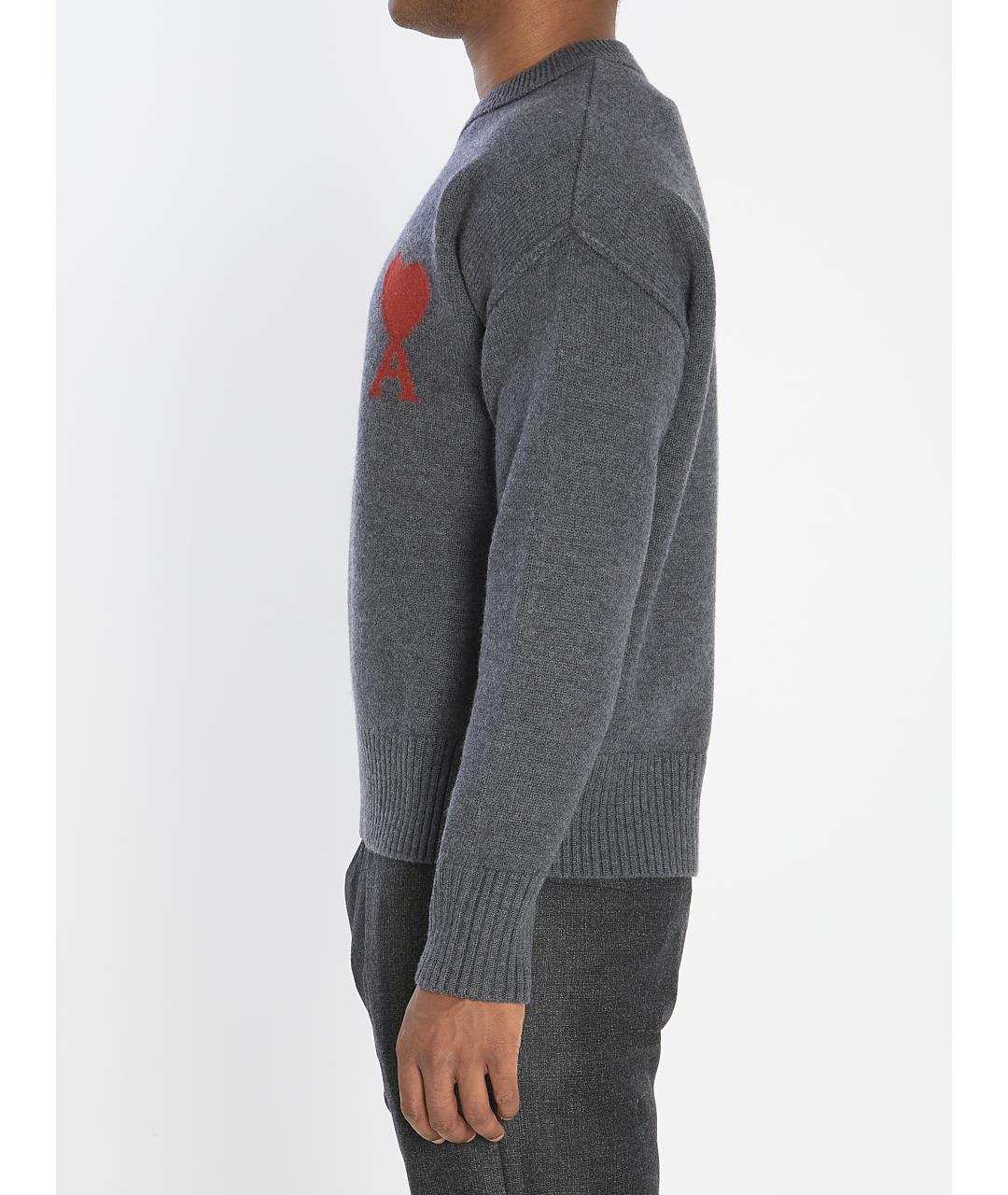 Ami Paris Серый шерстяной джемпер / свитер, фото 4