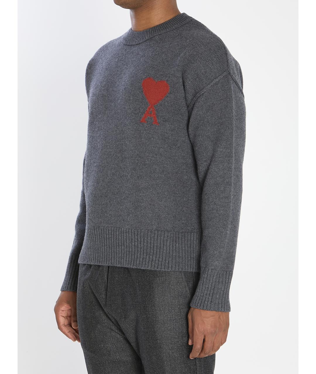 Ami Paris Серый шерстяной джемпер / свитер, фото 3