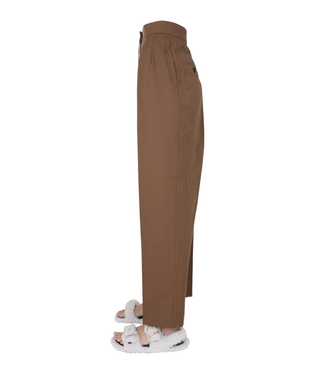 MARNI Коричневые шерстяные прямые брюки, фото 3
