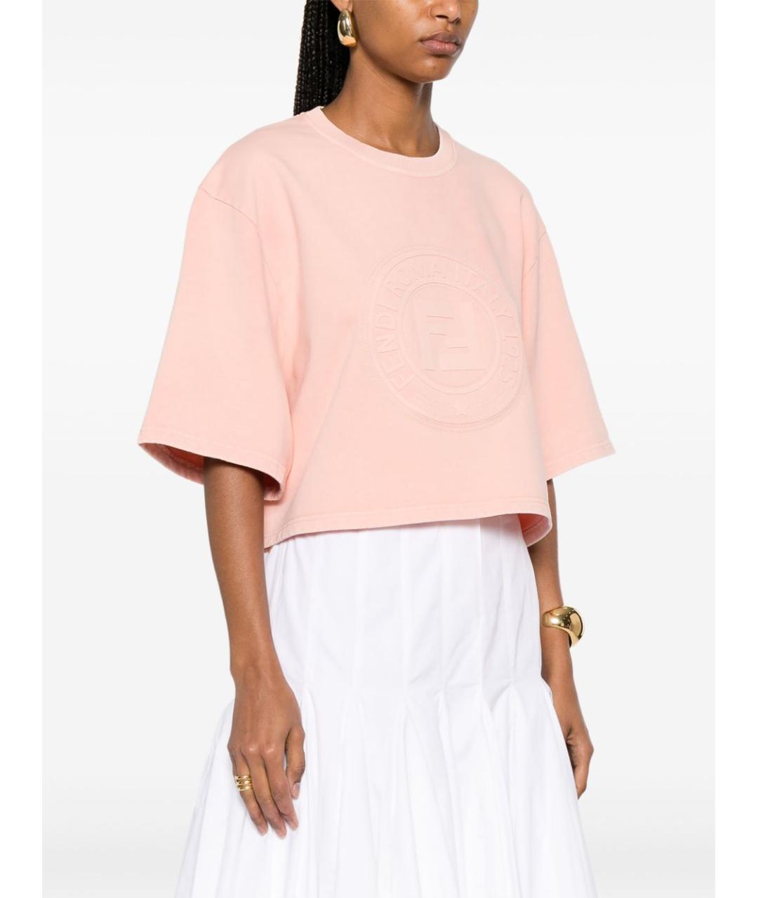 FENDI Розовая хлопковая футболка, фото 3