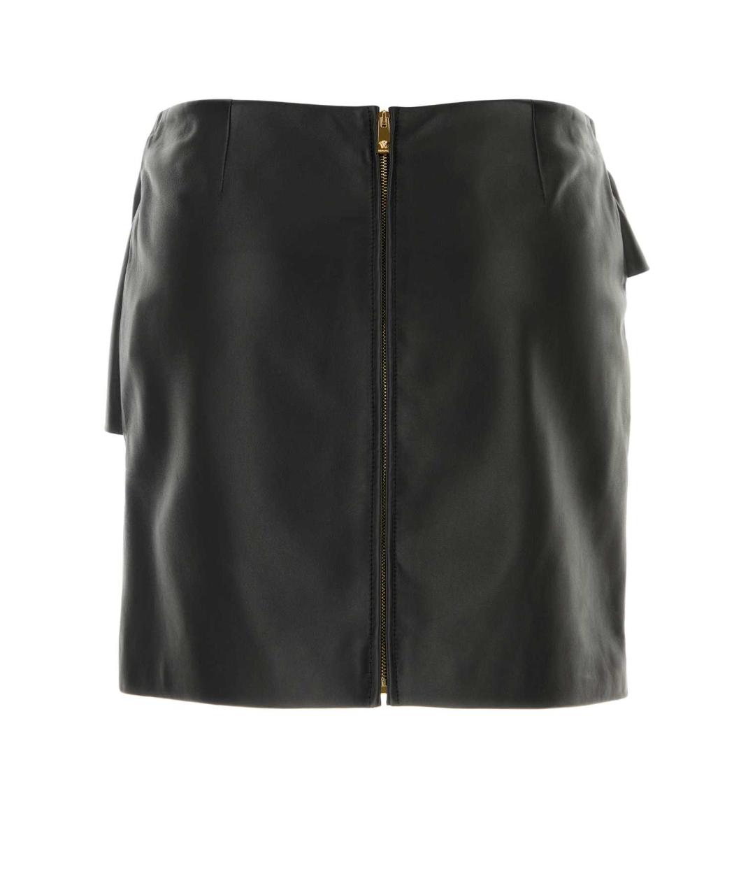 VERSACE Черная кожаная юбка мини, фото 2