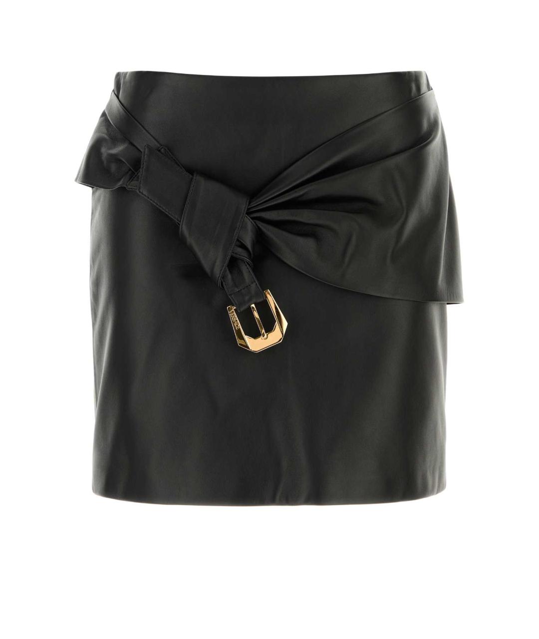 VERSACE Черная кожаная юбка мини, фото 1