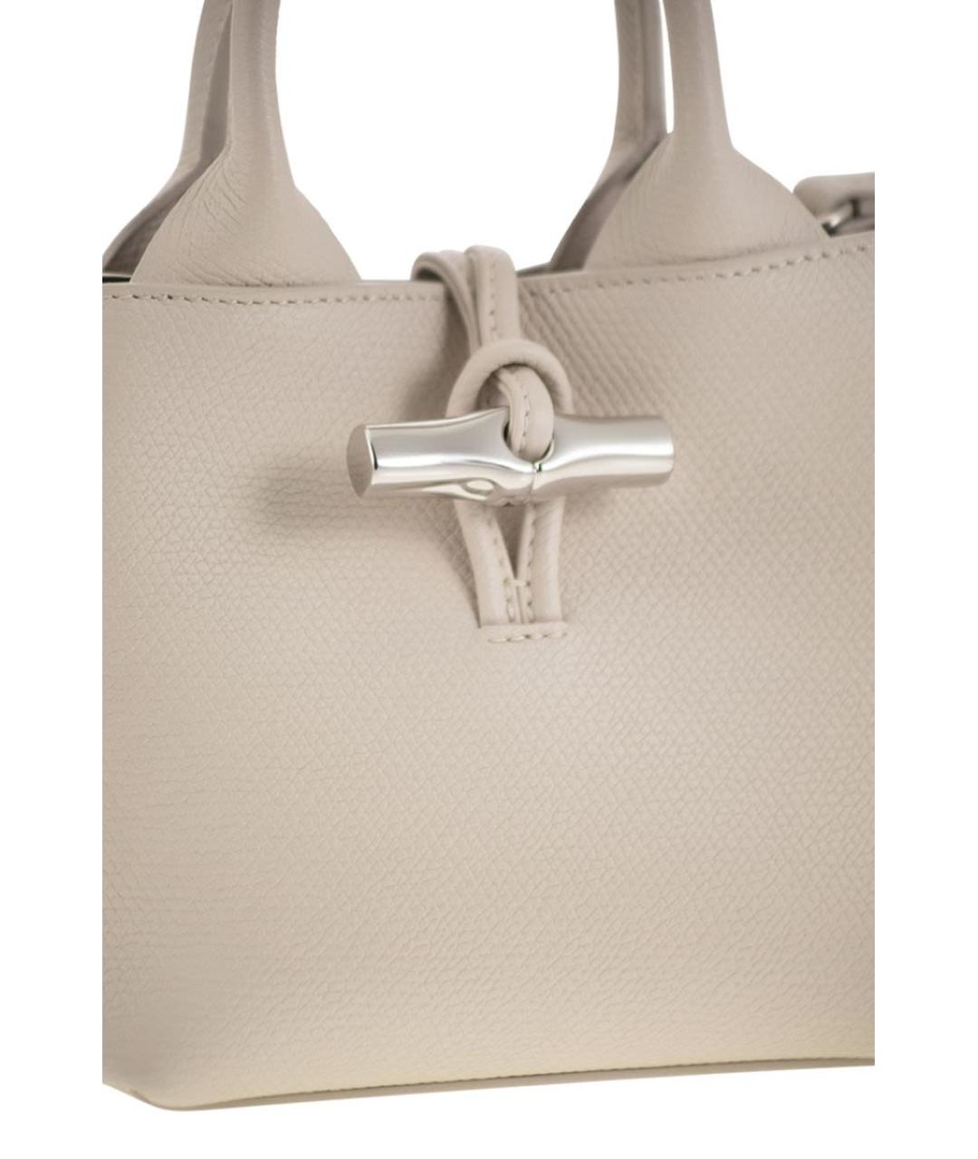 LONGCHAMP Бежевая кожаная сумка с короткими ручками, фото 5